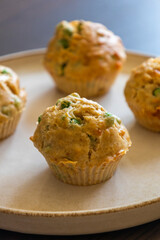 Healthy Delicious Muffin with Pea and Ham Close-Up