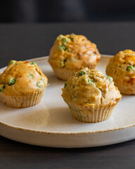 Healthy Delicious Muffin with Pea and Ham Close-Up