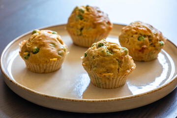 Healthy Delicious Muffin with Pea and Ham Close-Up
