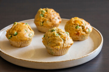 Healthy Delicious Muffin with Pea and Ham Close-Up