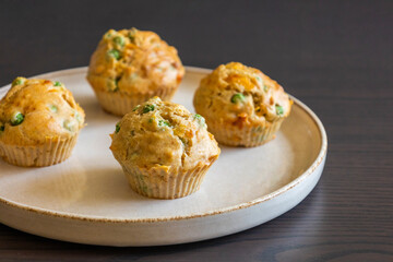 Healthy Delicious Muffin with Pea and Ham Close-Up