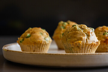 Healthy Delicious Muffin with Pea and Ham Close-Up