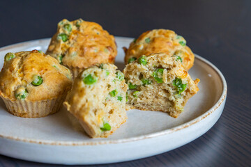 Healthy Delicious Muffin with Pea and Ham Close-Up