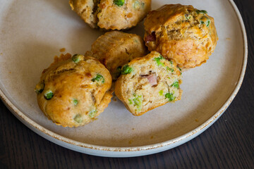 Healthy Delicious Muffin with Pea and Ham Close-Up