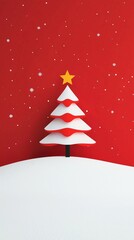 Illustration of cute Christmas tree,minimalistic design,copy space,banner,holiday,New Year.