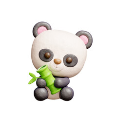 3D cute panda with bamboo, cartoon animal character, 3D rendering. © Yothaka