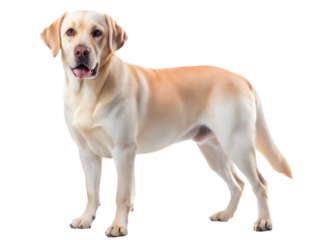  Golden Retriever standing and looking at camera, isolated on white background