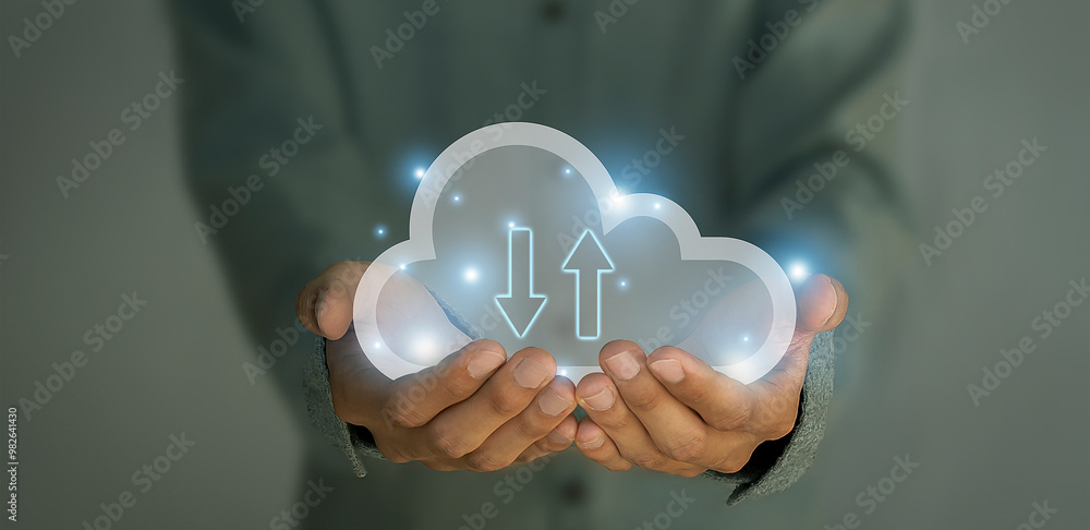 Wall mural cloud technology data storage concept of network and internet services