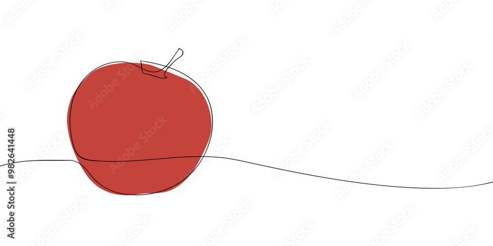 Poster a single line drawing of an apple. continuous line thanksgiving icon in color. one line icon. vector