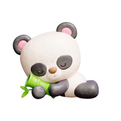 3D cute panda with bamboo, cartoon animal character, 3D rendering. © Yothaka