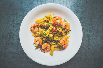 Surfer’s Aglio Olio.Gluten-free penne with Tiger Prawns, Seaweed, Furikake, Garlic, Freshly Cut Chilli.  Spaghetti also available. .