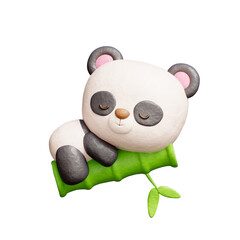 3D cute panda with bamboo, cartoon animal character, 3D rendering. © Yothaka