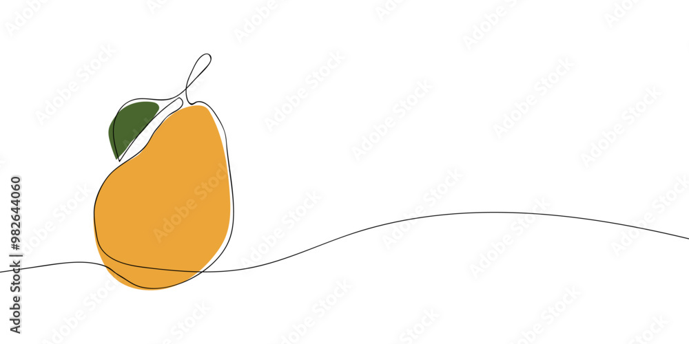 Poster a single line drawing of an pear. continuous line thanksgiving pear icon in color. one line icon. ve