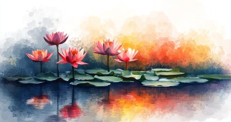 Serene water lilies with vibrant colorful background