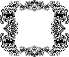 black gold border with intricate ornaments on white background
