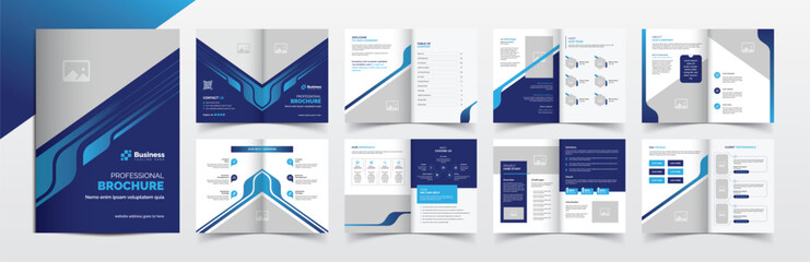 Creative company business brochure template design with blue color and technology theme, corporate company profile brochure design