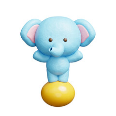 3D cute elephant with ball, cartoon animal character, 3D rendering.