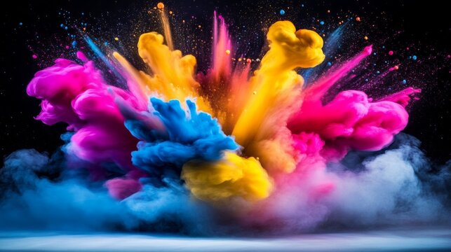 A dynamic burst of color in cyan, magenta, yellow, and black. 