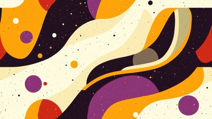 seamless pattern, A vibrant abstract pattern featuring flowing shapes in bold colors like orange, purple, and black, creating a dynamic visual experience.