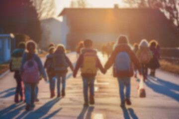 niños de empezando el colegio por la mañana