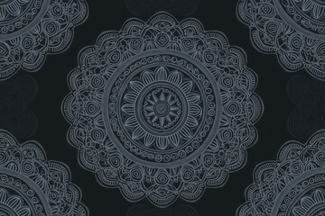 This ornament has an embossed black background, with a fancy cover design. There is a geometric exotic 3D pattern with tribal ethnic ornaments of East, Asia, India, Mexico, Aztecs, and Peru on it.