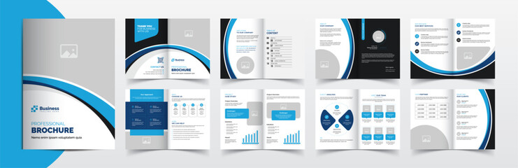 Corporate company business brochure template layout design,  Simple and clean company profile
brochure template design, 16 pages brochure design with blue color accents