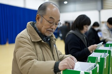 Fototapeta premium Senior citizen reviewing ballot at polling station