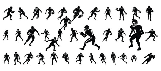 Football Players silhouettes vector set on white background.