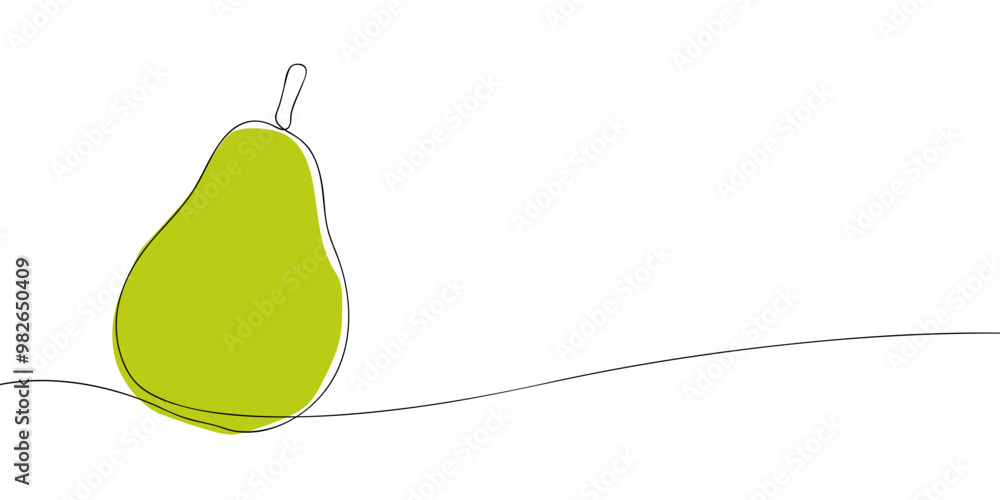 Poster a single line drawing of an pear. continuous line thanksgiving icon in color. one line icon. vector 