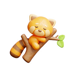 3D cute red panda with bamboo, cartoon animal character, 3D rendering. © Yothaka
