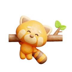 3D cute red panda with bamboo, cartoon animal character, 3D rendering. © Yothaka