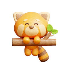 3D cute red panda with bamboo, cartoon animal character, 3D rendering. © Yothaka