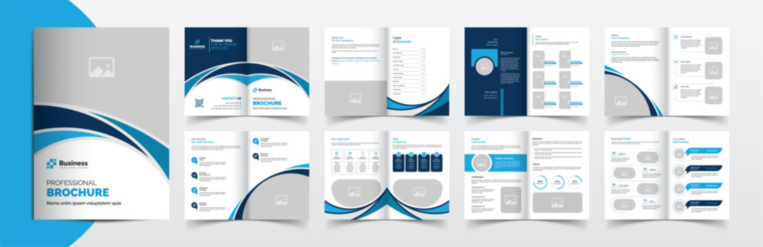 Corporate company business brochure template layout design, 16 pages brochure design with blue color accents, Simple and clean company profile
brochure template design - Powered by Adobe