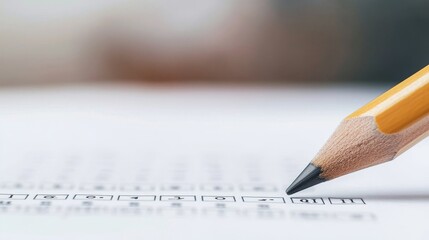 Close-up of a pencil filling out a multiple-choice IQ test form, symbolizing traditional intelligence testing methods, IQ evaluation, standard testing