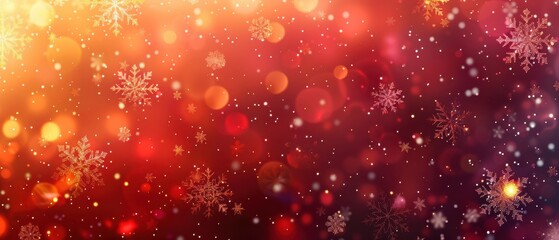 Glittery red snowflakes falling gently on a sparkling holiday-themed background. Free copy space for text.