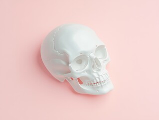 Fototapeta premium A realistic white skull model displayed against a soft pink background, ideal for creative and educational use.
