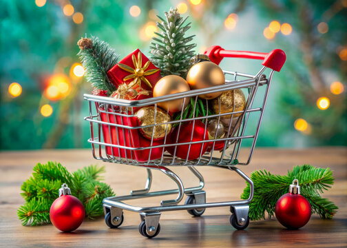 christmas shopping cart with gifts - Powered by Adobe