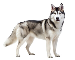 Siberian Husky dog standing and looking at camera, isolated on white background