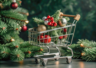 christmas shopping cart with gifts