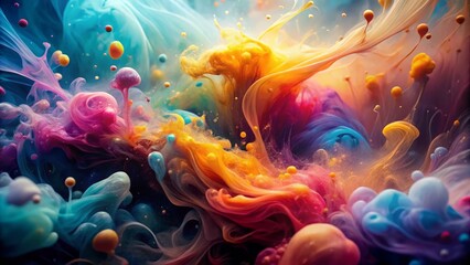 Obraz premium Dreamy abstract background featuring delicate, swirling patterns reminiscent of ink drops dissipating in water, presented in a bright and vibrant palette suitable for high-end commercial photography.