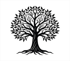 Tree silhouette vector on solid white background