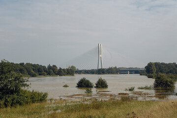 Wroclaw, Poland at the time of flooding on the Odra River Concept of urban landscapes, hydropower and urban development along the riverbank.