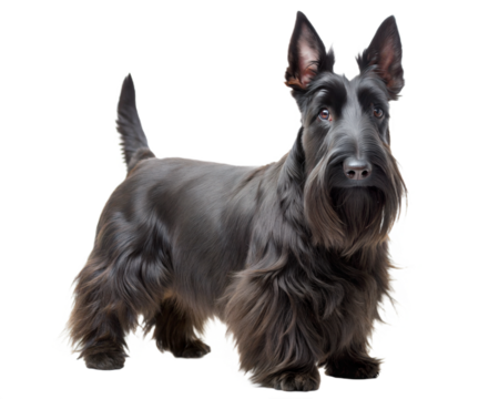 Black scottish terrier looking at camera, isolated on white background