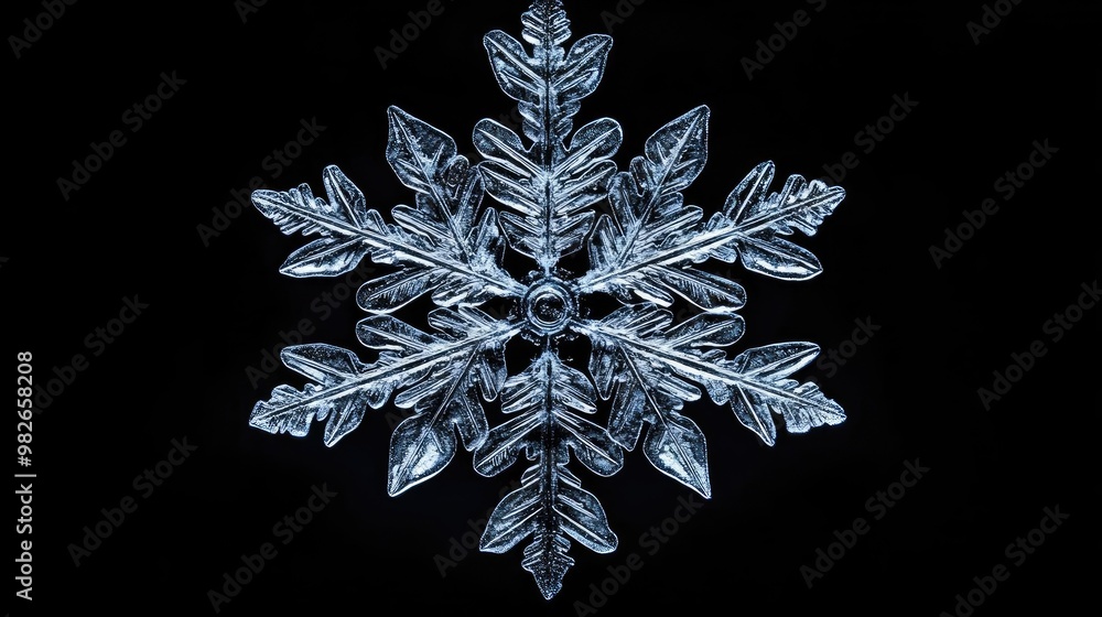 Poster stunning close-up of a delicate snowflake, showcasing intricate patterns and textures against a dark
