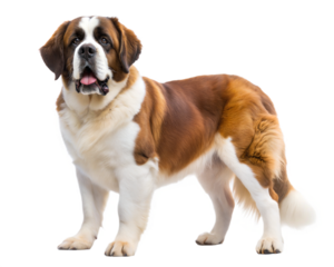 Big Saint-Bernard standing and looking at camera, isolated on white background.