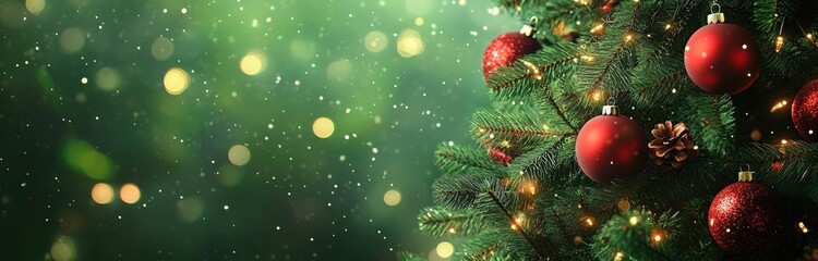 Christmas Tree with Red Ornaments and Lights