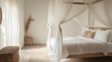 Serene bedroom with canopy bed and natural light