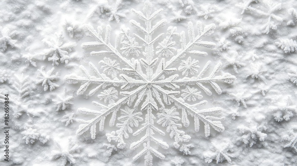 Poster close-up view of a delicate snowflake design against a soft, white backdrop. perfect for winter-them