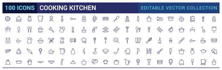 Cooking Kitchen icon set. Cooking icons linear style. Kitchen appliance icon collection. Vector illustration.