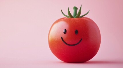 Smiling Tomato on Pink Background with Cheerful Vibe